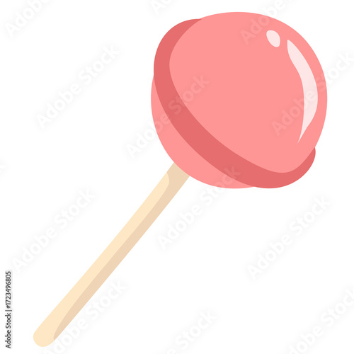 Red round lollipop on stick isolated on white background.