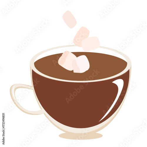 Cup of hot chocolate with marshmallows, cozy winter drink.