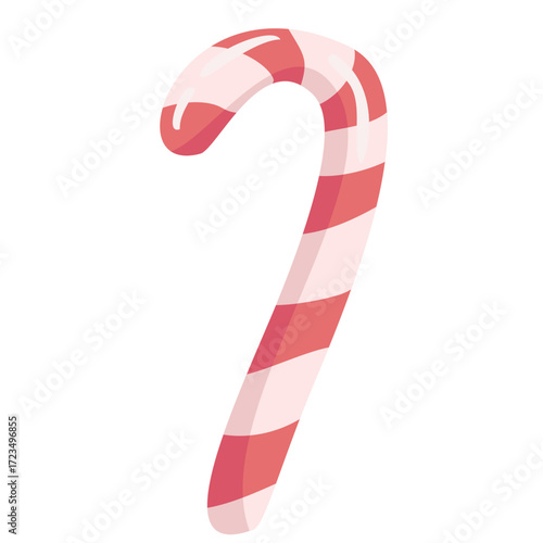 Red and white candy cane isolated on white background, Christmas sweet.