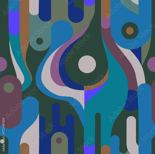 Abstract mosaic pattern painted in bright colors from geometric shapes drawn by hand.Seamless background.	
