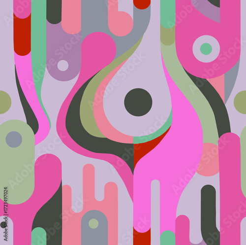 Abstract mosaic pattern painted in bright colors from geometric shapes drawn by hand.Seamless background.	
