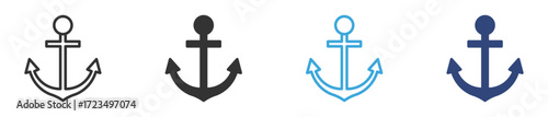 Ship anchor icon set in outline  and flat style, vector illustration . 