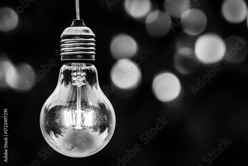 A close-up shot of a blinking light bulb hanging in the air, symbolizing a sudden brilliant idea
