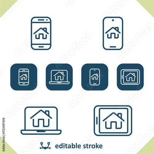 Smart Home Icons. House, Technology, Smartphone, Laptop, Tablet Icon