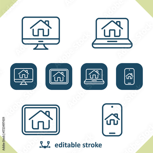 Smart Home Icons. House, Technology, Smartphone, Computer, Laptop, Tablet Icon