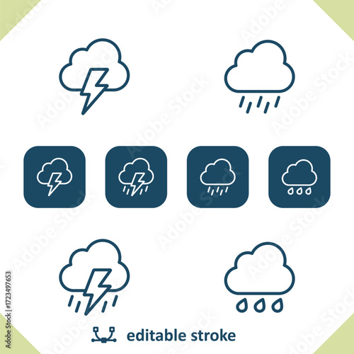 Weather Icons. Cloud, Cloudy, Lightning Bolt, Rain, Raining, Storm