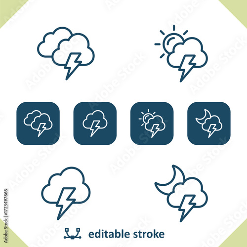 Weather Icons. Cloud, Storm, Lightning, Sun, Day, Moon, Night