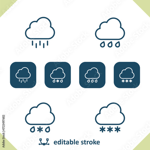Weather Icons. Cloud, Rain, Raining, Sleet, Snow, Snowing