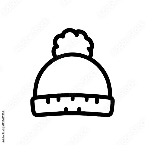 Simple outline winter hat with pompom

