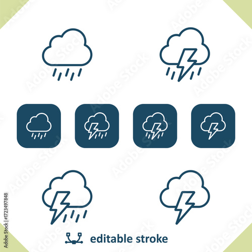 Weather Icons. Raining, Rain, Cloud, Storm, Lightning