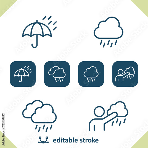 Weather Icons. Raining, Rain, Cloud, Weatherman, Weather Man, Meteorologist, Umbrella