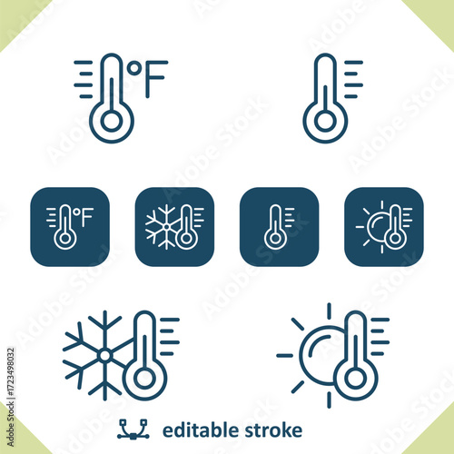 Weather Icons. Thermometer, Forecast, Temperature, Fahrenheit, Degrees, Sun, Snowflake