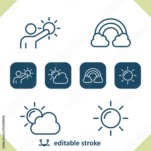 Weather Icons. Weatherman, Weather Man, Meteorologist, Rainbow, Cloud, Cloudy, Sun, Sunny