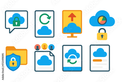 Cloud, security flat icon set. data protection, backup, synchronization icons flat collection