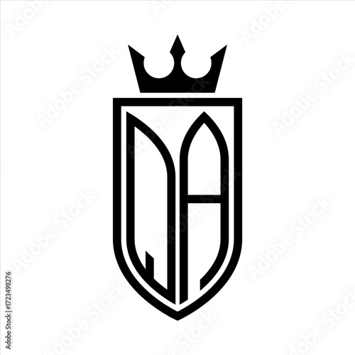QA Vector logo of initials shield with crown and minimalist, elegant style