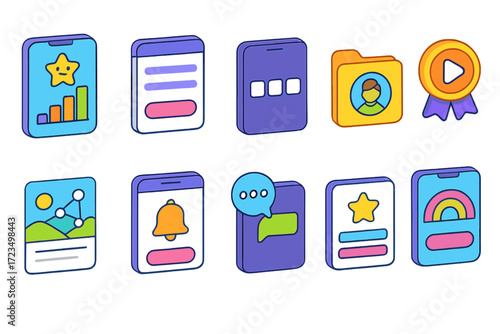 Productivity app icon set. colorful flat icons for task management and productivity apps.