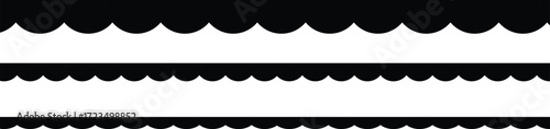 A black and white image featuring three rows of scalloped edges, creating a decorative border or pattern.