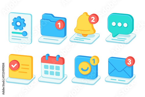 Notifications, alerts 3d icon set. reminder, message, mail, communication icons collection