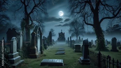 halloween night scene with cemetery