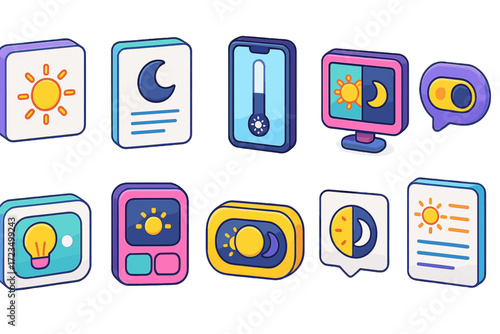 Weather app 3d icon set for user interface, forecast, and widget design