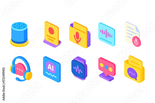 Voice assistant 3d icon set. speech recognition and ai interface icons collection.