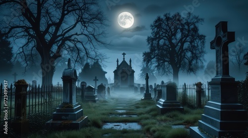 halloween night scene with cemetery	