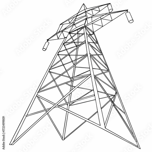 Detailed outline illustration of a tall electricity pylon structure on a white background