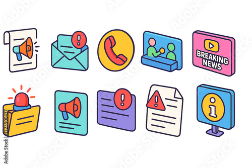 Communication and alert icon set. 3d icons for notifications and messages