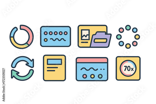 Data visualization line icon set. charts, graphs, analytics, and interface icons collection