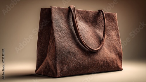 A brown leather shopping bag isolated on a clean background representing business, finance, and personal accessories