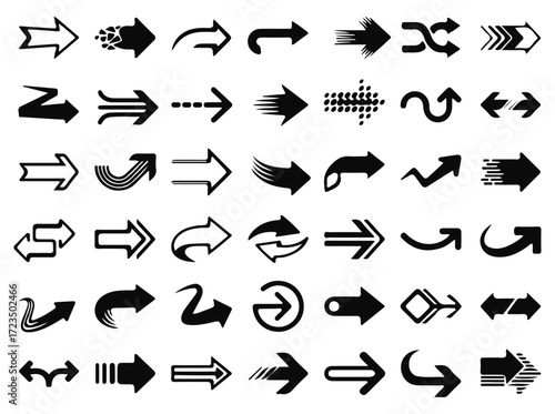 Arrow Icon Collection – 48 Line Symbols for Directional UI, Navigation, and Graphic Design Elements