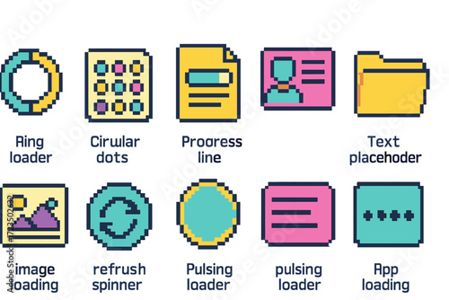 Loading, progress flat icon set. spinners, bars, and loaders flat style collection