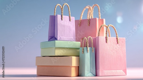 colorful shopping bags on wooden background