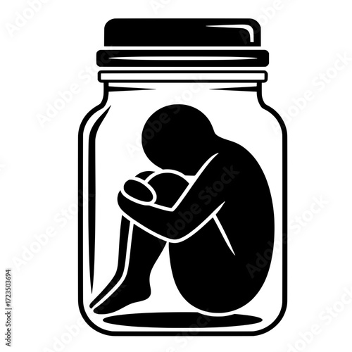 Person trapped in a jar vector icon. Concept for anxiety, isolation, and bottled up emotions.
