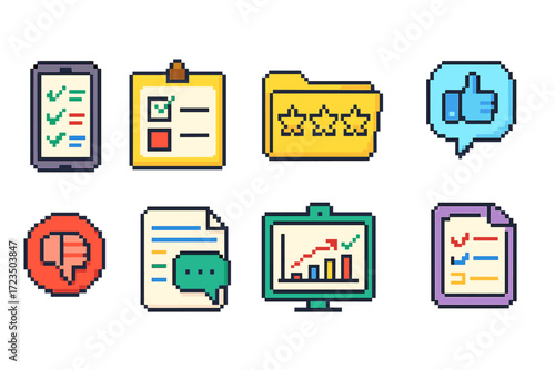 Task and productivity pixel icon set. organization and planning icons collection