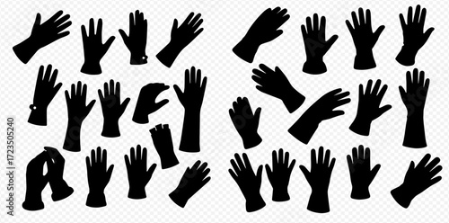 Collection of black glove silhouettes in various poses and lengths against a transparent background.