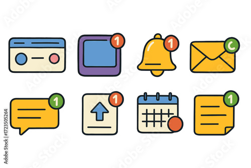 Notification, alert flat icon set. messaging, update, reminder icons collection