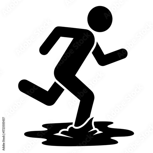 Person running but stuck in mud vector icon. A concept for frustration, futility, and lack of progress.
