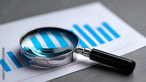 Close-up view of financial charts and graphs under a magnifying glass, indicating thorough data analysis and business performance review.
