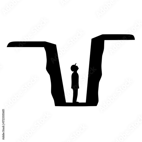 Person trapped at the bottom of a pit vector icon. A concept for hopelessness, depression, and crisis.
