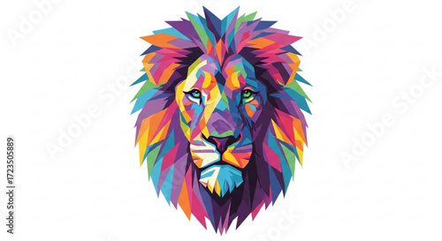 Colorful geometric lion head illustration vector art design graphic animal portrait drawing for print and web use
