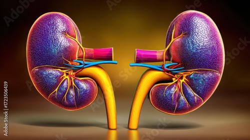 Vibrant Illustration of Human Kidneys Anatomical Structure