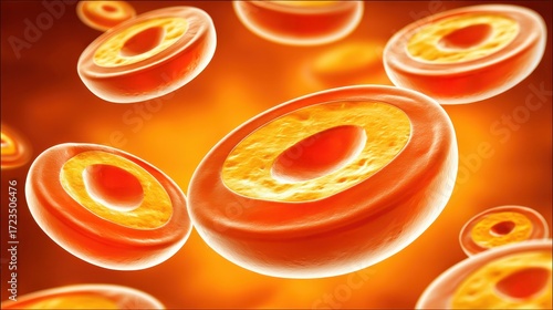 Vibrant Illustration of Red Blood Cells in Fluid Motion Under Microscope