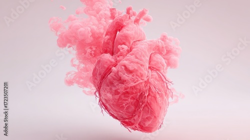Vibrant Pink Heart Surrounded by Colorful Smoke on Light Background