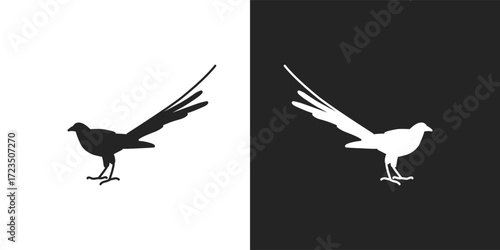 black and white bird logo, icon. animal, fly, flying, nature, feather, wild, wildlife, fauna, wing, sticker, clipart, flat, vector illustration.