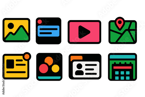 Social media flat icon set. engage with interactive, colorful, communication icons.