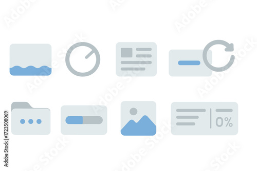 Data storage and sync icon set in flat style. file management, backup icons collection