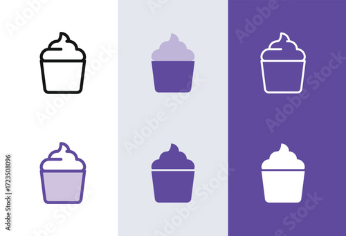Dessert cup icon. Whipped cream cup symbol in 4 styles - solid, outline, flat, duotone.