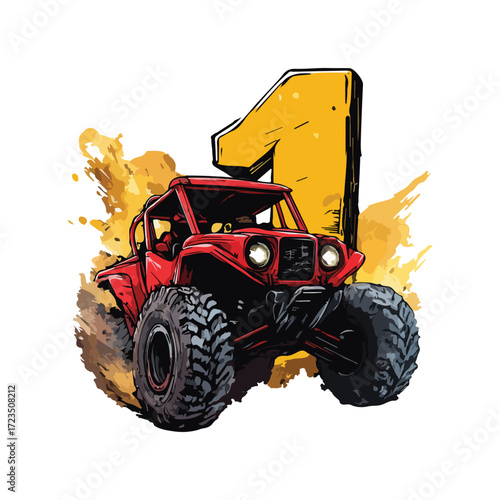 UTV Alphabet Clipart, Number 1 Off-Road Vehicle numbers 
