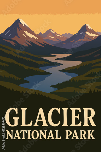 Glacier National Park Aerial View of Lakes and Snow-capped Peaks